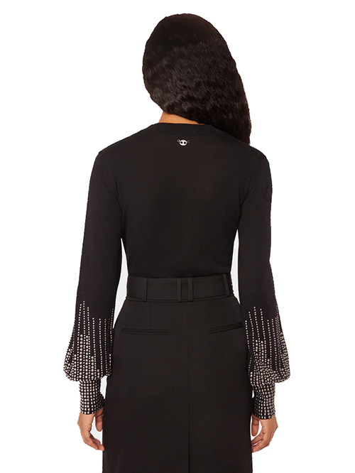Black Stud Cuffs Wool Jumper