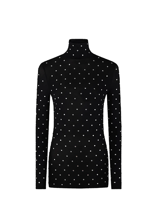Embellished Jersey Turtleneck Top