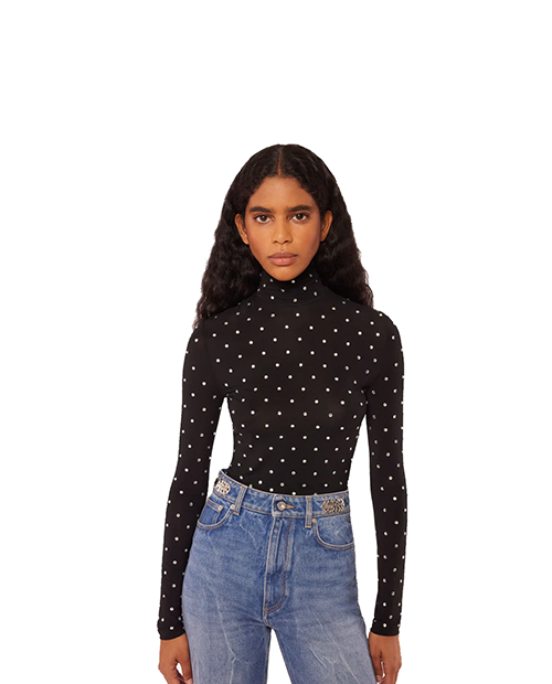 Embellished Jersey Turtleneck Top