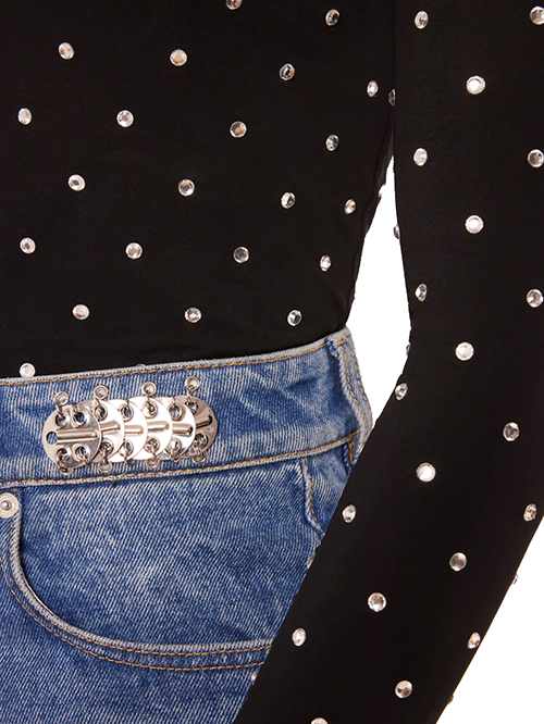 Embellished Jersey Turtleneck Top