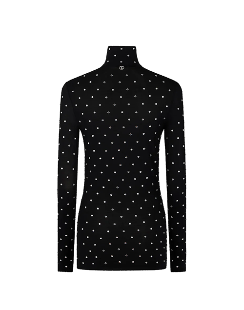 Embellished Jersey Turtleneck Top