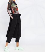 Black Belted Overlay-Skirt Trousers