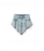 Runway Ruffled Blue Denim Bleach Shorts