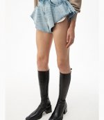 Runway Ruffled Blue Denim Bleach Shorts