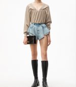 Runway Ruffled Blue Denim Bleach Shorts