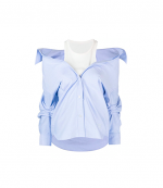 Off-Shoulder White Tank Oxford Light Blue Shirt