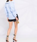 Off-Shoulder White Tank Oxford Light Blue Shirt