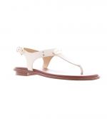 MK Plate Thong Cream Leather Flat Sandal