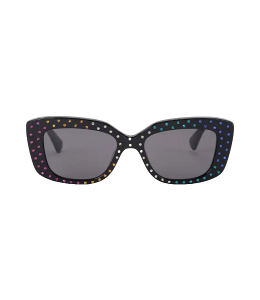 Shoreditch Gem Rectangle White Rhinstones Black Sunglasses