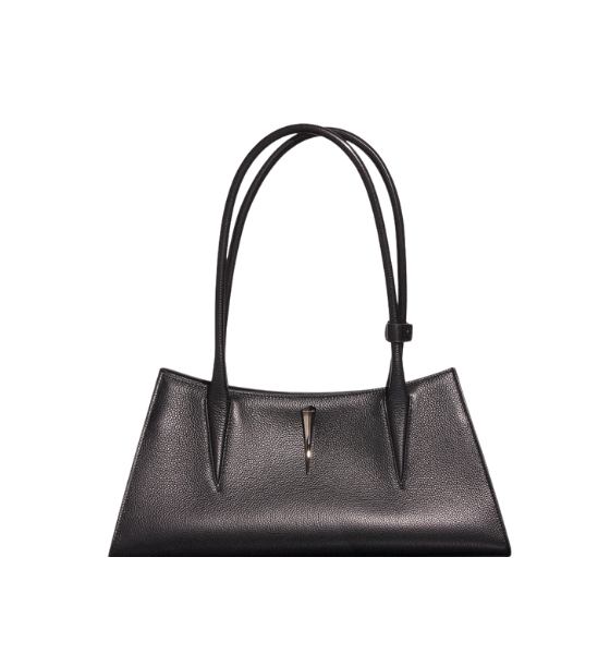Black Grainy Leather Fang Bag
