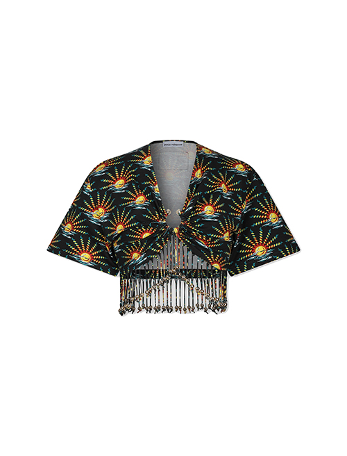 Black Suns Fringed Crop Top