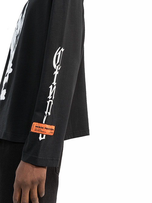 Flaming Skull LS Tee Black White