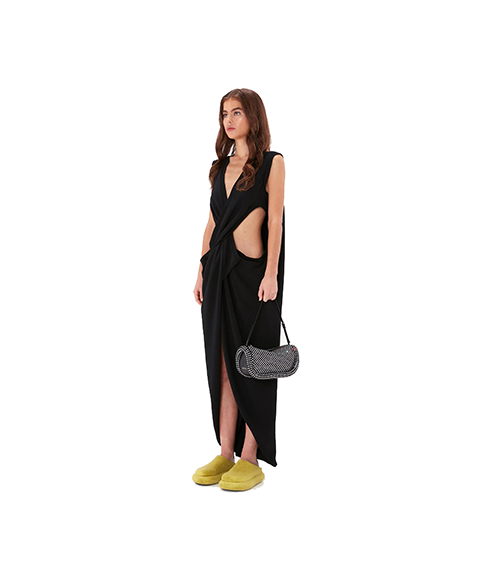 Bumper-15 Black Leather Shoulder Bag With Crystal
