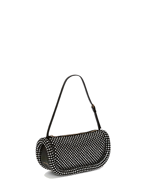 Bumper-15 Black Leather Shoulder Bag With Crystal