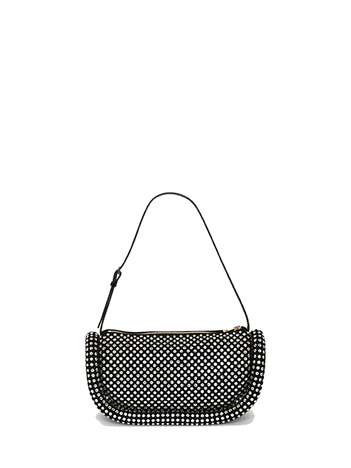 Bumper-15 Black Leather Shoulder Bag With Crystal