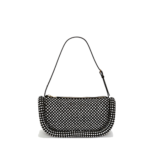 Bumper-15 Black Leather Shoulder Bag With Crystal