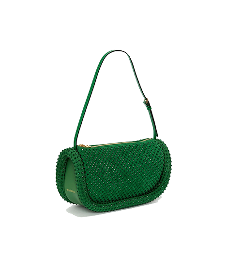 Bumper-15 Green Leather Shoulder Bag With Crystal
