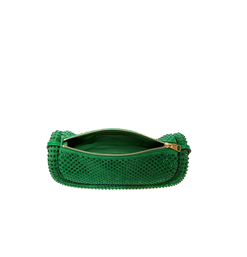 Bumper-15 Green Leather Shoulder Bag With Crystal
