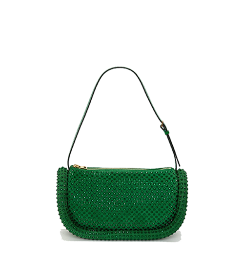 Bumper-15 Green Leather Shoulder Bag With Crystal