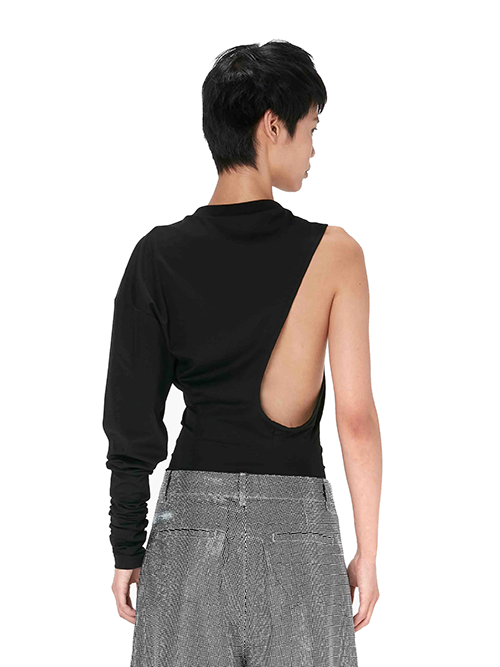 Black Asymmetric One Sleeve Top