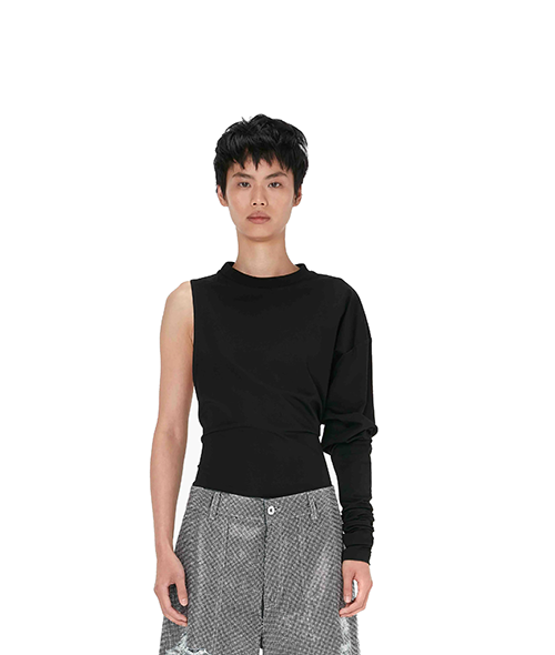 Black Asymmetric One Sleeve Top
