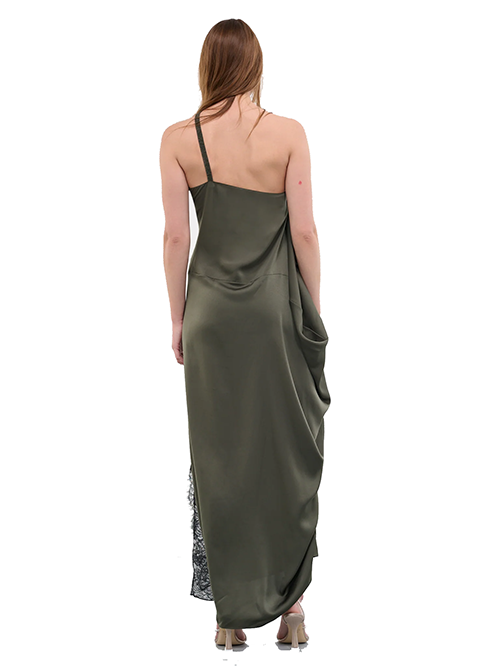 Olive Asymmetric Lace Slip Dress