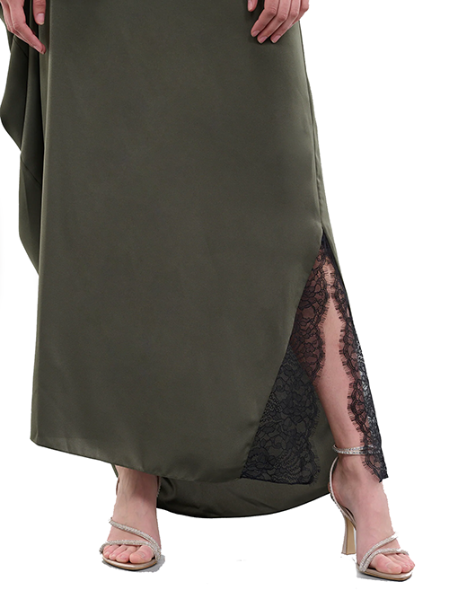Olive Asymmetric Lace Slip Dress