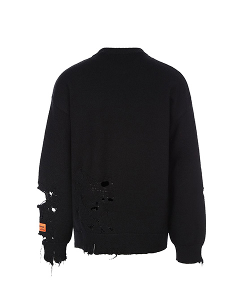 Shredded Knit Crewneck Black White