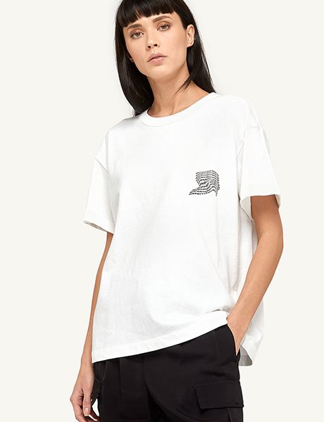 ALEXANDER WANG HIGH TWIST JERSEY SS TEEW/WARPED LOGO PRINT TOP