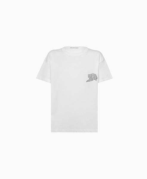 ALEXANDER WANG HIGH TWIST JERSEY SS TEEW/WARPED LOGO PRINT TOP