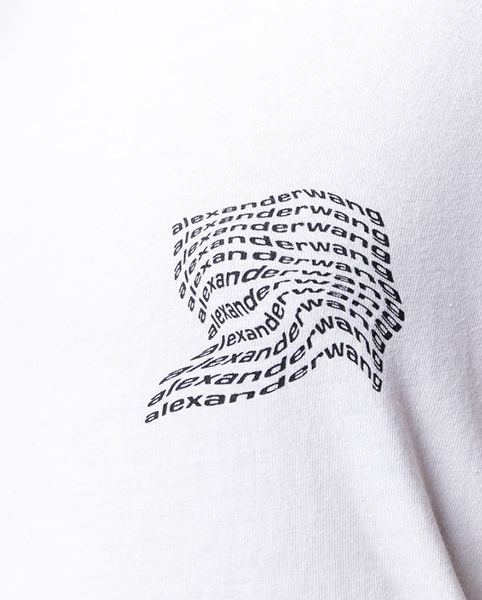 ALEXANDER WANG HIGH TWIST JERSEY SS TEEW/WARPED LOGO PRINT TOP
