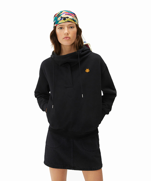 Hooded Cowl Neck Black Sweatshirt