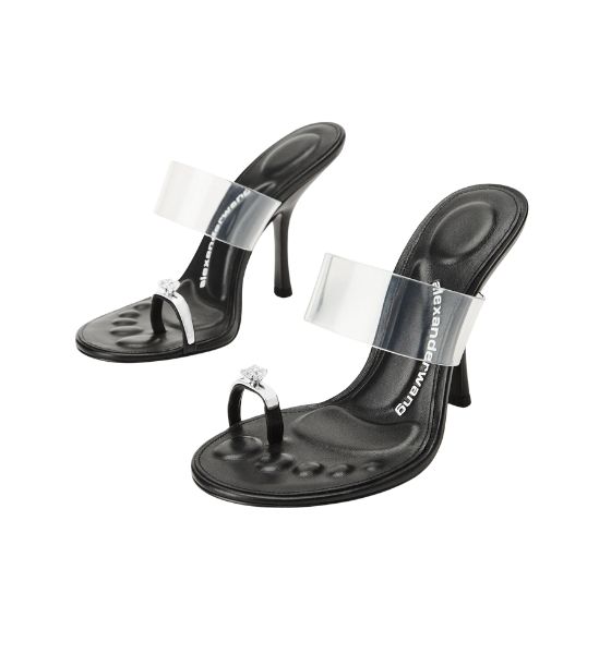 Black Bianca 105mm Sandal w/ Crystal Toe Ring