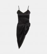 Solid Draped Cami  Lace Black Top