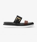 Bo Black Leather & Brown Logo Slide