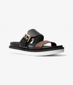 Bo Black Leather & Brown Logo Slide