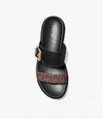 Bo Black Leather & Brown Logo Slide