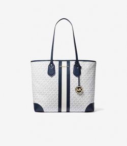 Eva White & Navy Tote Bag