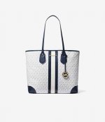Eva White & Navy Tote Bag