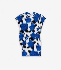 'Roses' Blue T-shirt Dress