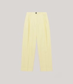 Light Yellow Summer Suiting Pleated Straight Trousers