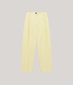 Light Yellow Summer Suiting Pleated Straight Trousers