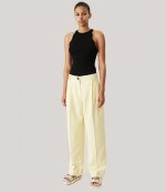 Light Yellow Summer Suiting Pleated Straight Trousers