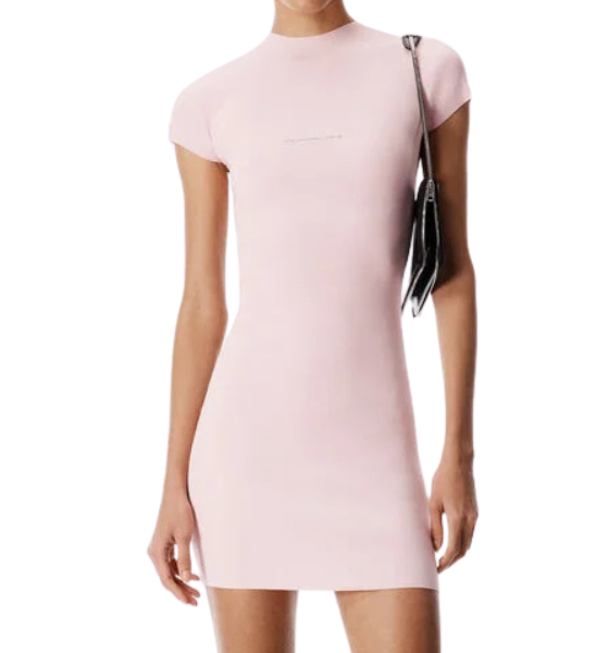 Soft Pink Ss Crewneck Mini Dress W/ Jacquard Logo