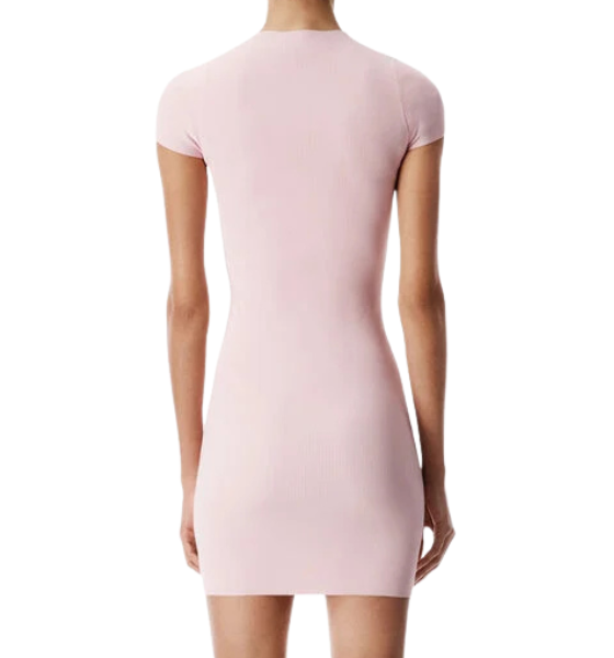 Soft Pink Ss Crewneck Mini Dress W/ Jacquard Logo