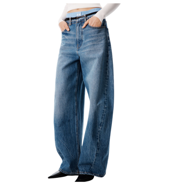 Vintage Marbled Blue Prestyle Blow Up Jeans W/ Leather Belt And Boxer
