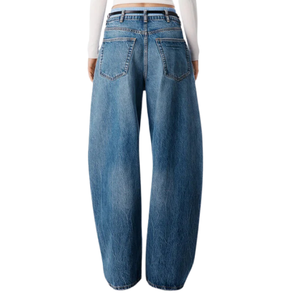 Vintage Marbled Blue Prestyle Blow Up Jeans W/ Leather Belt And Boxer
