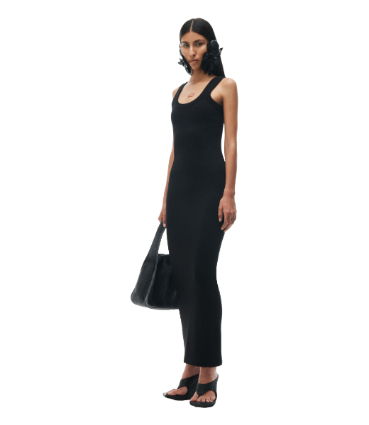 Black Maxi Tank Dress With Embossed Logo