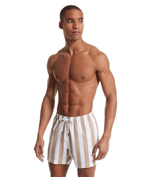 White Khaki Stripes Stretch Swim Trunk