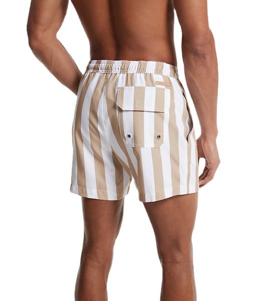 White Khaki Stripes Stretch Swim Trunk